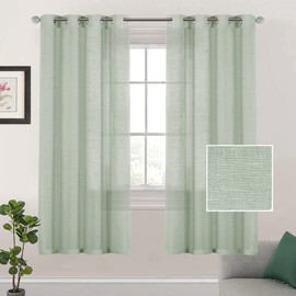 Lanqinglv Curtains with Eyelets, Voile Curtain, Set of 2, H 183 x W 132 cm, Sage Green, Linen Look, Semi-Transparent Curtains for Living Room, Bedroom, Children's Room, Linen Sliding Curtain