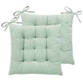HLOVME Corduroy Chair Cushion with Ties Ultra Soft Warm Floor Cushion for Kids Reading Nook Comfortable Square Seat Cushion for Adult 15.7”x15.7” Set of 2, Green
