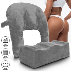 Brazilian Butt Lift Pillow + Back Support Cushion – Dr. Approved BBL Foam Pillow with Carrying Bag and Back Pillow for Post Surgery Recovery – Comfortable and Firm Butt Support Cushions Set - Grey