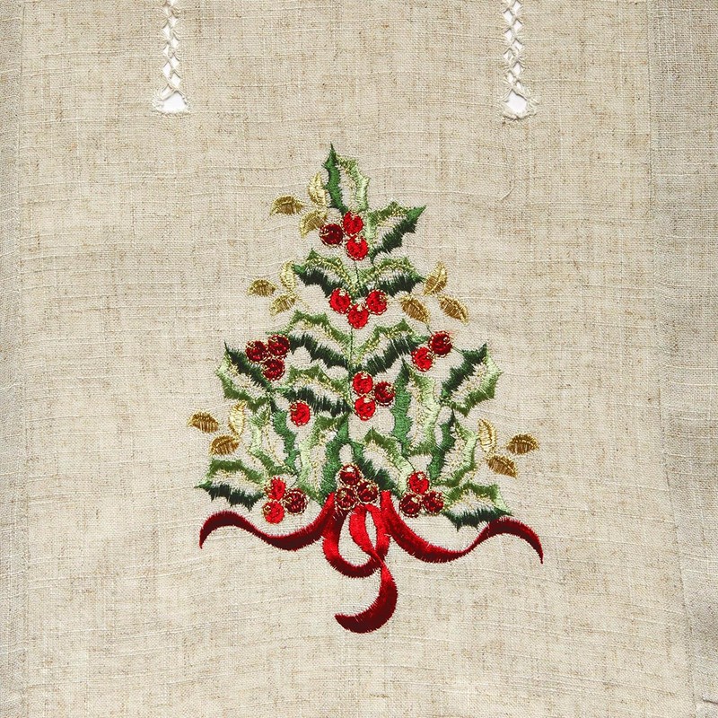 SARO LIFESTYLE 60041.N1690B Holly Collection Christmas Tree Embroidered Table Runner,