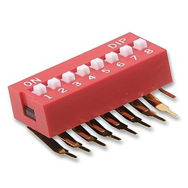 Dip Switch, 8 Pos, R/A. Spst-No, Slide, Contact Configuration SPST-NO, Contact Current DC Max 25mA, Contact Voltage DC Max 24V, No. of Circuits 8Circuits, Switch Actuator Style Slide, Switch Mounting