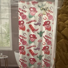 Western New Pink Cowgirl Western Guitar Shower Curtain Boots Flowers Cowboy OG Disco
