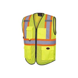 Pioneer Hi Vis Traffic Mesh Safety Vest for Men - Breathable - High Visibility Reflective Tape - 9 Pockets - Class 2 - Yellow - Small