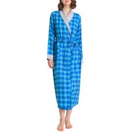Latuza Women's Plaid Flannel Robe Long Cotton Bathrobe with Pockets 2X Sky Blue