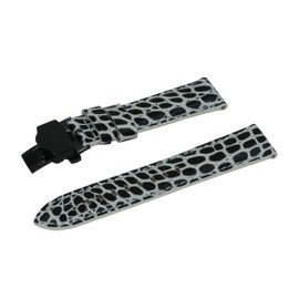 SWISS REIMAGINED Crocodile Print Real Leather Watch Band Strap with Deployment Buckle - Black & White, 18mm