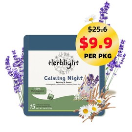 Herblight Calming Night Herbal Tea Sleep Support & Stress Relief| Ashwagandha, Chamomile, Lavender & Licoricel - 2.6oz (75g) - No Flavors - Caffeine Free:_2 Pcs-50% off