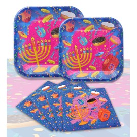 Hanukkah Paper Goods Set - Mega Pack - Serves 10 - Large and Small Plates, Napkins