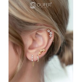 OUFER 16G Flower Helix Piercing Internally Threaded Gold Conch Jewellery Stainless Steel 316L Cartilage Earring 8 mm Clear CZ Tragus Stud for Women Flat Back Earring