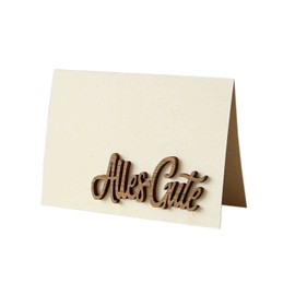 Original Holzgrußkarte - Papierkarte mit Schriftzug aus Echtholz in Nuss"Alles Gute", Postkarte, Geschenkkarte, Klappkarte, Karte, Geburtstagskarte