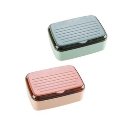 2 Pack Plastic Soap Holder with Drain Tray & Lid,Waterproof Bar Soap Case for Bathroom, Shower & Travel Portable Soap Dish Container for Camping, Gym & Outdoor Use (Green & Pink)