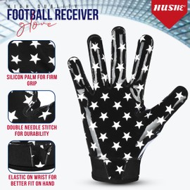 Hushe' American Flag Football Gloves Silicone Grip Youth Football Receiver Gloves USA Flag Football Receiver Gloves Adult Football Receiving Gloves Football Gloves Men Youth & Adult.
