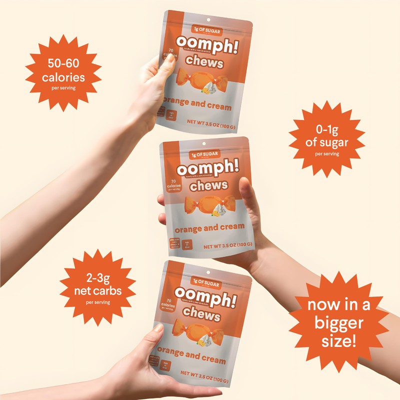 Oomph! Sweets Orange & Cream Low Sugar Taffy, High Fiber