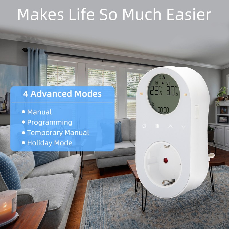 WiFi Digital Thermostat Outlet Plug 16A Outlet Tuya App Voice
