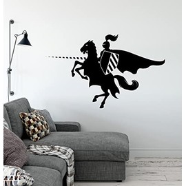 Vinyl Wall Decal Equestrian Knight Spear Medieval Warrior Joust History Stickers Mural (ig6329) Black