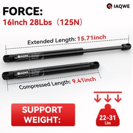 IAQWE C16-08941 16 Inch Gas Struts Lift Support 28Lb/125N Gas Shocks for A.R.E Leer Camper Shell Awning Snugtop Topper Canopy Truck Cap Pickup Window RV Door or Toolbox Lid, 2 Pcs
