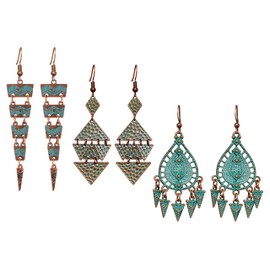MINACHI Bohemian Retro Ethnic Style Triangle Pendant Dangle Earrings Set, Geometric Pattern, Women's Jewelry
