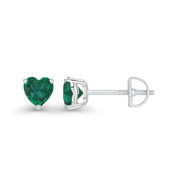 925 Sterling Silver 4mm Heart Shape Created Green Emerald May Birthstone Screwback Stud Earrings