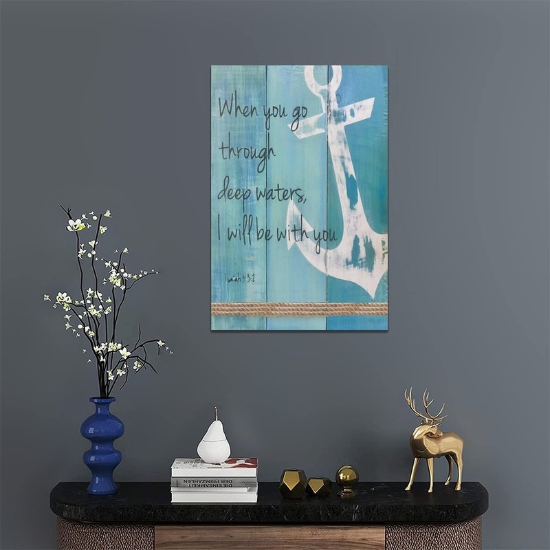 Bathroom Anchor Wall Art Christian Scripture Canvas Print Nautical Beach