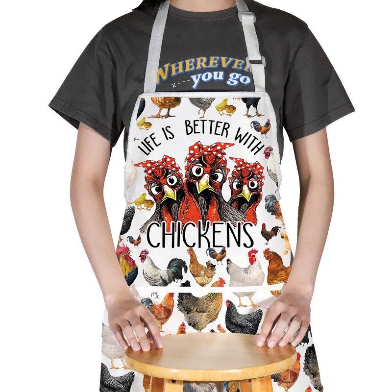 WZMPA Chicken Farm Kitchen Apron With Pockets Chicken Farmer Gift