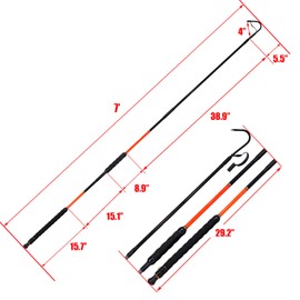 Fiblink Fishing Gaff Fiberglass Handle Stainless Steel Hooked Gaff (3’& 5’& 6’& 7', 66 lb Test) (Lenght: 7')