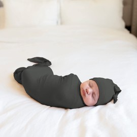 Bayceen Large Jersey Knitted Swaddle Blanket for Baby, Soft Stretchy Receiving Blanket for Newborns with Hat, Large 47 x 47 inches 47x47x0.01 inches BY001 Bayceen Swaddle Blanket