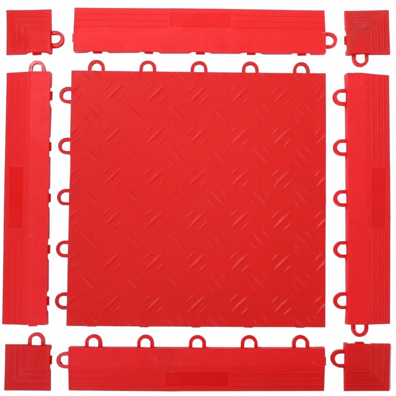 ISL Garage Tile, Solid Side Parts, Female Type, Red, Set
