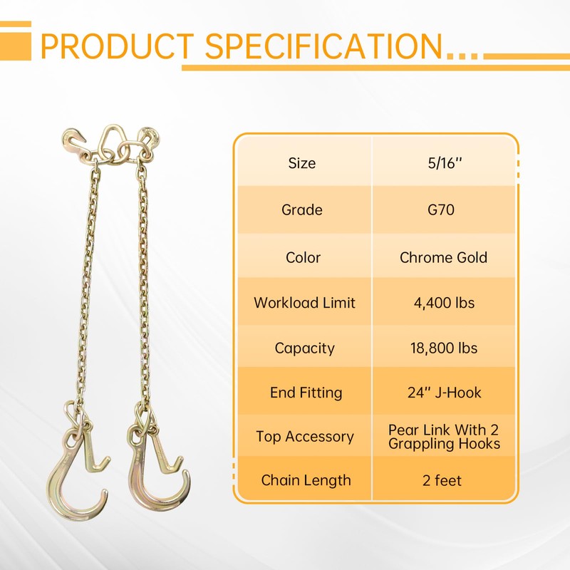 Tow Chains with Hooks, higehio 5/16" × 24" Tow Chain