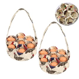 2 Pcs Egg Basket for Gathering Fresh Eggs, Mini Canvas Egg Collecting Basket with 7 Pouches, Farmhouse Chicken Egg Holder for Garden Backyard, Portable Egg Purse for Hen Duck Goose Eggs