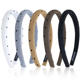 Cinaci 5 Pieces Polka Dot Soft Comfortable Sponge Padded Headbands Hair Bands Hoops Hair Accessories for Women Girls