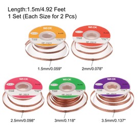 sourcing map Solder Wick Braid No-Clean Desoldering Wick Braid 0.06/0.08/0.1/0.12/0.14 Inch Width 5 Feet Length for Remove The Solder Electrical Components 1 Set