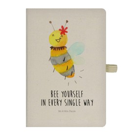 Mr. & Mrs. Panda Notepad, registration book, DIN A5 cotton notebook, bee flower with saying, colour: transparent.