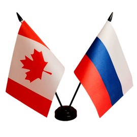 Canada Russia Friendship Flag, Russian Desk Flag,Canada Russian Desk Flag,Twin Table Flag，Russian Office Table Flag on Stand Base, Decorations for Offices, Families, Conference rooms
