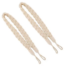 2 Pcs Curtain Rope Tiebacks, Natural Cotton Hand Knitting Curtains Tied Rope Tiebacks Decorative Curtain Tie Backs Beige Braided Drapery Drape Holdbacks Curtain Rope Buckle Cord Window Curtain Ties