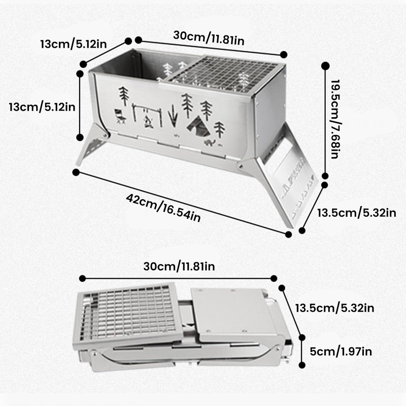 Portable Charcoal Grill, Total 343 Sq. In. Foldable Tabletop BBQ