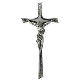 ShineOnAngel Crucifix Wall Cross, 12 Inch Silver Color Durable Resin Wall Crucifix Modern Home Decor, Hand Painted Antique Style Jesus Cross for Wall Religious Housewarming Gifts