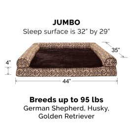 Furhaven Cooling Gel Dog Bed for Large Dogs w/ Removable Bolsters & Washable Cover, For Dogs Up to 95 lbs - Plush & Southwest Kilim Woven Decor Sofa - Desert Brown, Jumbo/XL