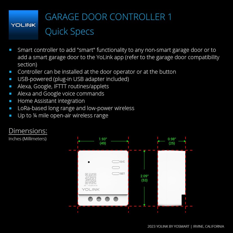 YoLink Garage Door Controller - Remote Control Existing Garage Door