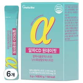 Hello Bio Alpha CD One Day Fit Alpha Cyclodextrin Indigestible Maltodextrin, 42g, 6 Pieces / 헬로바이오 알파CD 원데이핏 알파시클로덱스트린 난소화성 말토덱스트린, 42g, 6개