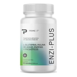 Enzimas digestivas, Probióticos y Prebióticos, 90 cáps ENZI-PLUS Primetech, 50 mg de Enzimas digestivas, 43 mg Probióticos, 200 mg de Inulina de agave y 380 mg de L-Glutamina para la digestión