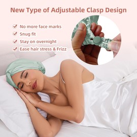 Adjustable Silk Satin Hair Bonnet for Sleeping Women, Double Layer, Silk Hair Wrap for Sleeping Women Men, Curly Natural Braid Straight Unisex (Green)