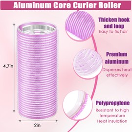 WILLBOND 4 Pcs Long Hair Rollers for Bangs Aluminum Core Curlers Thermal Self Grip Roller for Long and Medium Hair Women Hairstyle(4.7 x 2 Inch,Purple)