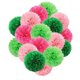 Capesaro Pink and Green 12 Pieces Paper Pom Poms Party Decorations for Girls Birthday Party Summer Decoration Hanging Paper Decor Tissue Paper Flowers