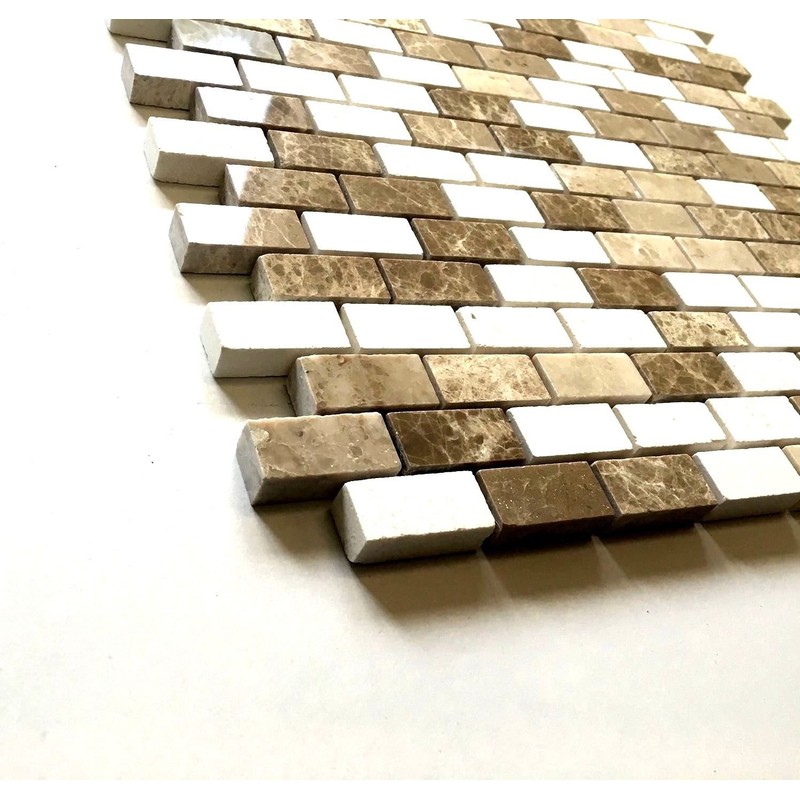 Cappucino Emperador Light and Vanilla Limestone .5x1 Mixed Marble Mosaic