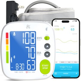 Greater Goods Bluetooth Blood Pressure Monitor, Upper Arm BP Machine with Adjustable 8.7”-16.5” Cuff, iOS and Android App Compatibility, Portable with Carrying Case