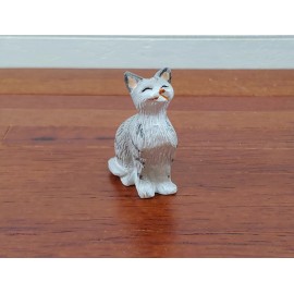 Dollhouse Kitty Cat Gray Tabby Eyes Closed Sitting 1:12 Scale Miniature Pet
