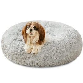 Calming Dog & Cat Bed - Anti-Anxiety Donut Dog Cuddler, Warming Cozy Soft Round Bed, Fluffy Faux Fur Plush Dog Cat Cushion for Small Medium Dogs and Cats (20"/24"/27"/30")