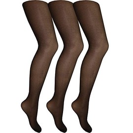Cindy Women's Ladder Resist Tights with Panel Gusset (3 Pair Pack) (X-Large (48"-54" Hip), Barely Black)