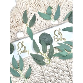 Gender Neutral Baby Shower Decorations, Oh Baby Confetti, Greenery Baby Shower Decorations, Artificial Eucalyptus Leaves with Willow Leaves Confetti (Green Leaves, Oh Baby)