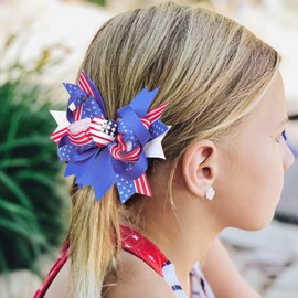 American Flag Hair Clip Girls Hair Bow Clips Grosgrain Patriotic Hair Bows Red White Blue Hair Clips Hair Accessories for 4th of July TSFJ47 (Heart Bow A)
