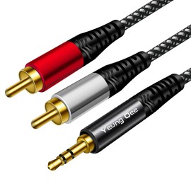 3.5mm to 2 RCA Audio Cable 12 ft,Yeung Qee Nylon Braided 3.5mm Male to 2RCA Male Stereo Audio Y Adapter cable AUX RCA Splitter Cord Compatible with Smartphones, MP3, Tablets, Speakers, HDTV (12FT/4M)